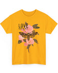 Unisex Heavy Cotton Tee, Floral Love Shirt, Casual Graphic Tee, Gift for Her, Summer Top, Trendy Apparel