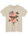 Unisex Heavy Cotton Tee, Floral Love Shirt, Casual Graphic Tee, Gift for Her, Summer Top, Trendy Apparel