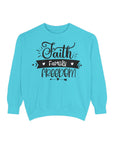 Faith, Family, Freedom Sweatshirt - Unisex Cozy Pullover for Family Gatherings, Gifts, Family Events, Faith Celebrations