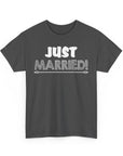 Just Married Unisex Heavy Cotton Tee, Wedding Celebration Shirt, Newlywed Gift, Bridal Party Apparel, Engagement Announcement Top