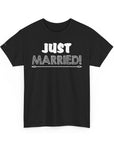 Just Married Unisex Heavy Cotton Tee, Wedding Celebration Shirt, Newlywed Gift, Bridal Party Apparel, Engagement Announcement Top
