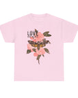Unisex Heavy Cotton Tee, Floral Love Shirt, Casual Graphic Tee, Gift for Her, Summer Top, Trendy Apparel