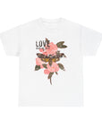Unisex Heavy Cotton Tee, Floral Love Shirt, Casual Graphic Tee, Gift for Her, Summer Top, Trendy Apparel