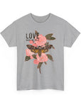Unisex Heavy Cotton Tee, Floral Love Shirt, Casual Graphic Tee, Gift for Her, Summer Top, Trendy Apparel