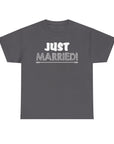 Just Married Unisex Heavy Cotton Tee, Wedding Celebration Shirt, Newlywed Gift, Bridal Party Apparel, Engagement Announcement Top