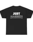 Just Married Unisex Heavy Cotton Tee, Wedding Celebration Shirt, Newlywed Gift, Bridal Party Apparel, Engagement Announcement Top