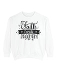 Faith, Family, Freedom Sweatshirt - Unisex Cozy Pullover for Family Gatherings, Gifts, Family Events, Faith Celebrations