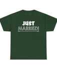 Just Married Unisex Heavy Cotton Tee, Wedding Celebration Shirt, Newlywed Gift, Bridal Party Apparel, Engagement Announcement Top