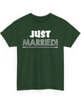 Just Married Unisex Heavy Cotton Tee, Wedding Celebration Shirt, Newlywed Gift, Bridal Party Apparel, Engagement Announcement Top