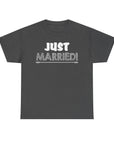 Just Married Unisex Heavy Cotton Tee, Wedding Celebration Shirt, Newlywed Gift, Bridal Party Apparel, Engagement Announcement Top