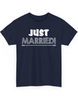 Just Married Unisex Heavy Cotton Tee, Wedding Celebration Shirt, Newlywed Gift, Bridal Party Apparel, Engagement Announcement Top