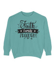 Faith, Family, Freedom Sweatshirt - Unisex Cozy Pullover for Family Gatherings, Gifts, Family Events, Faith Celebrations