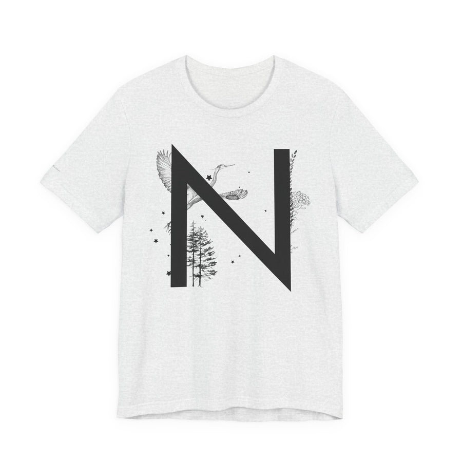 Nature-Inspired Initial Tee, Unisex T-Shirt for Nature Lovers, Personalized Gift, Graphic Tee for Casual Wear, Eco-Friendly Apparel