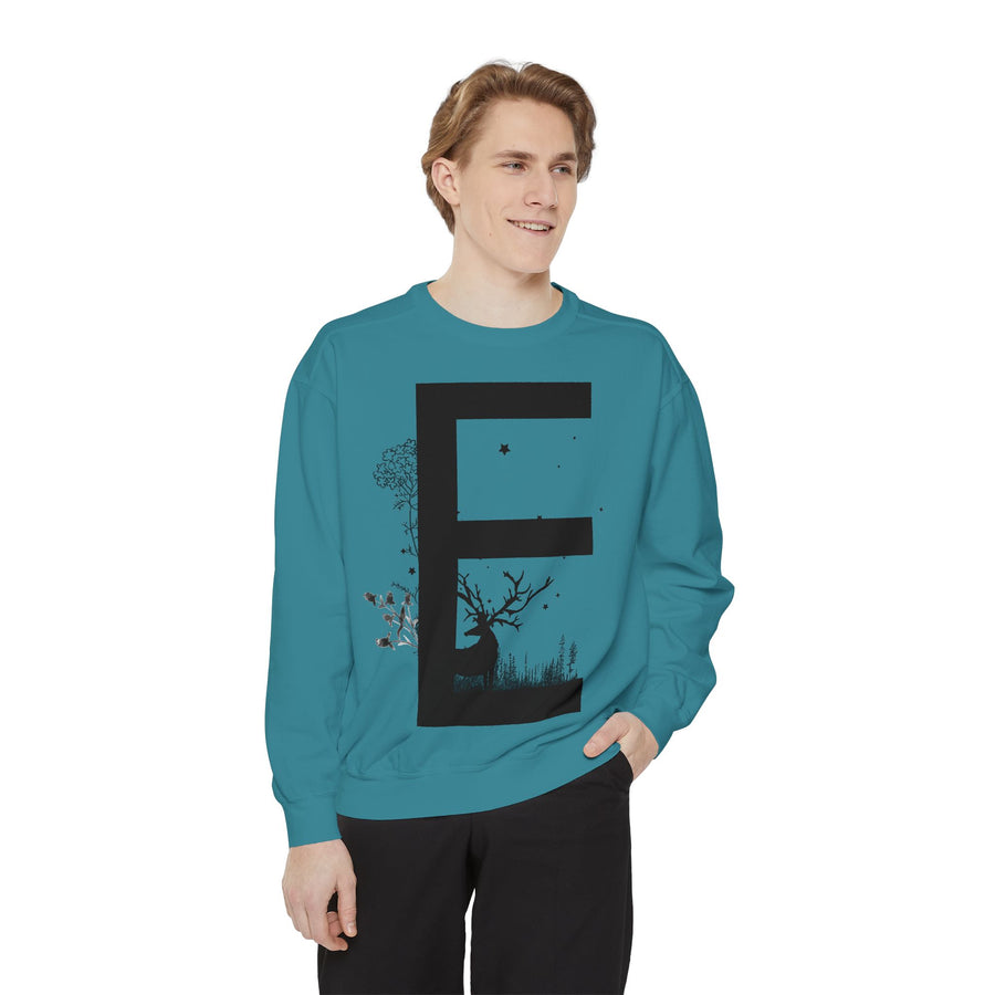Nature-Inspired Unisex Sweatshirt with Bold Letter Design, Cozy Gift, Eco-Friendly Apparel, Perfect for Casual Wear, Letter E Sweatshirt