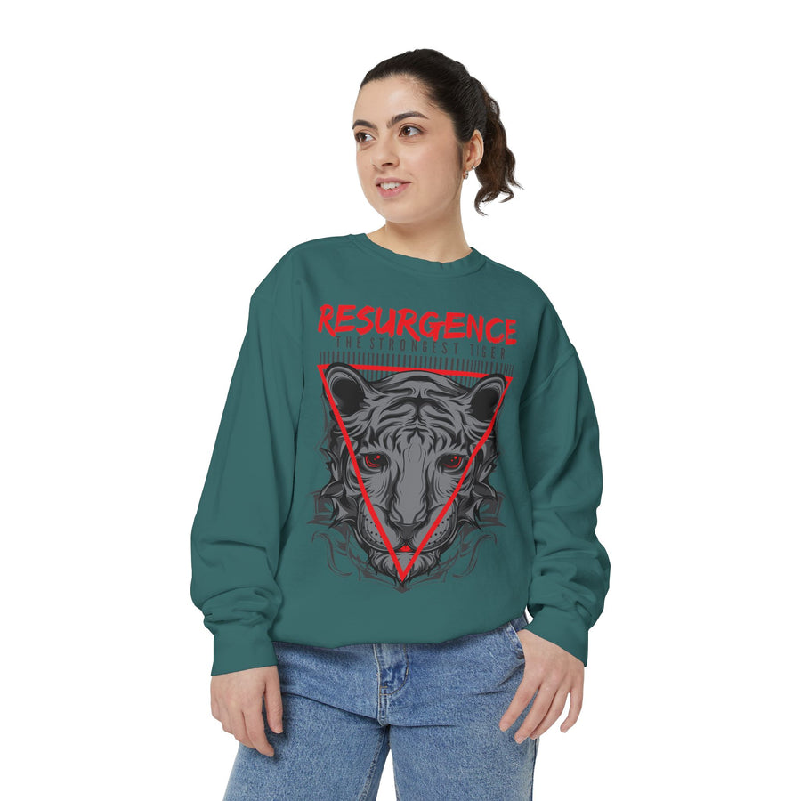 Resurgence Tiger Sweatshirt, Unisex Graphic Hoodie, Trendy Streetwear, Animal Lover Gift, Cozy Fashion for Fall, Statement Apparel