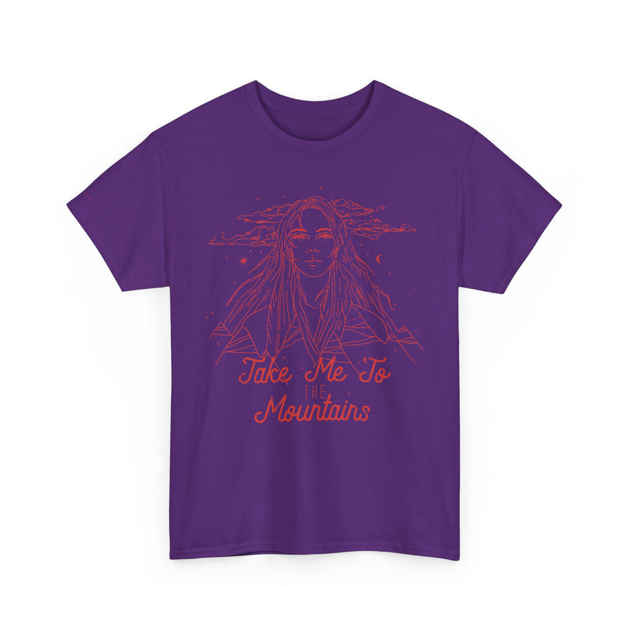 Unisex Heavy Cotton Tee - 'Take Me To Mountains' Adventure Shirt, Outdoor Lover Tee, Nature Vibes T-Shirt, Travel Gift Idea, Hiking Apparel