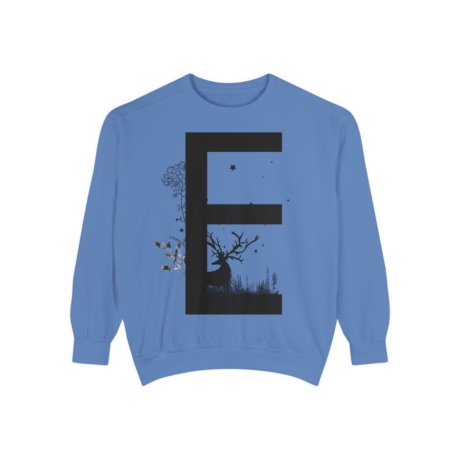 Nature-Inspired Unisex Sweatshirt with Bold Letter Design, Cozy Gift, Eco-Friendly Apparel, Perfect for Casual Wear, Letter E Sweatshirt