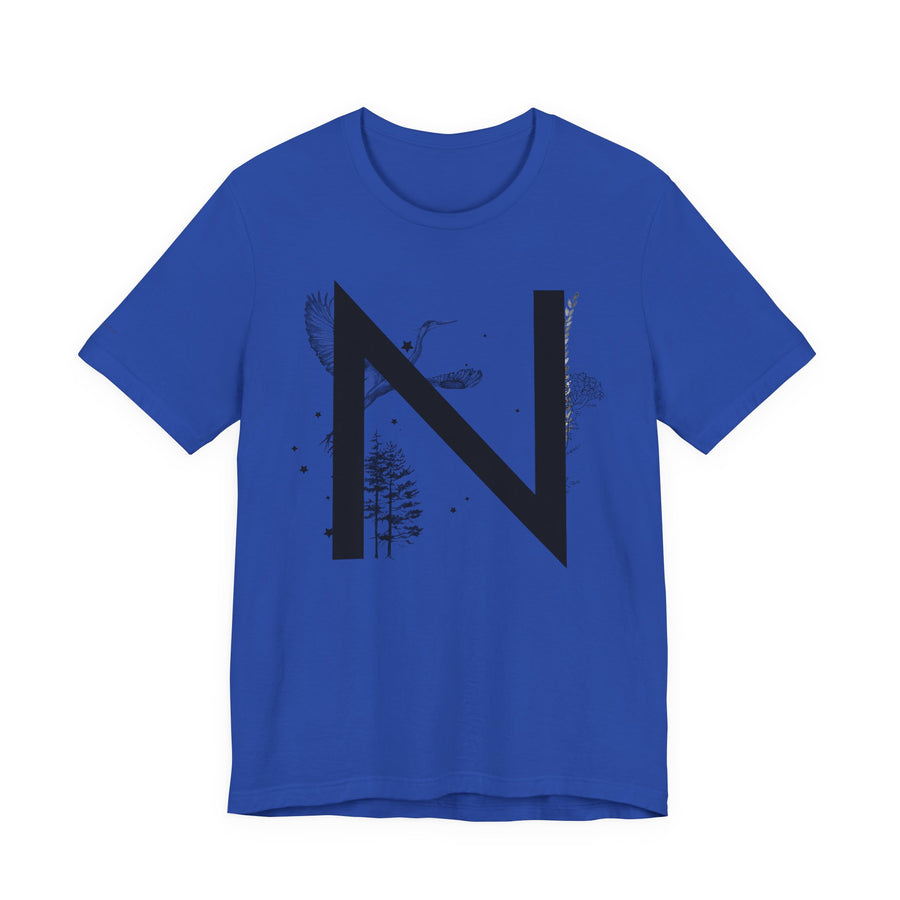 Nature-Inspired Initial Tee, Unisex T-Shirt for Nature Lovers, Personalized Gift, Graphic Tee for Casual Wear, Eco-Friendly Apparel