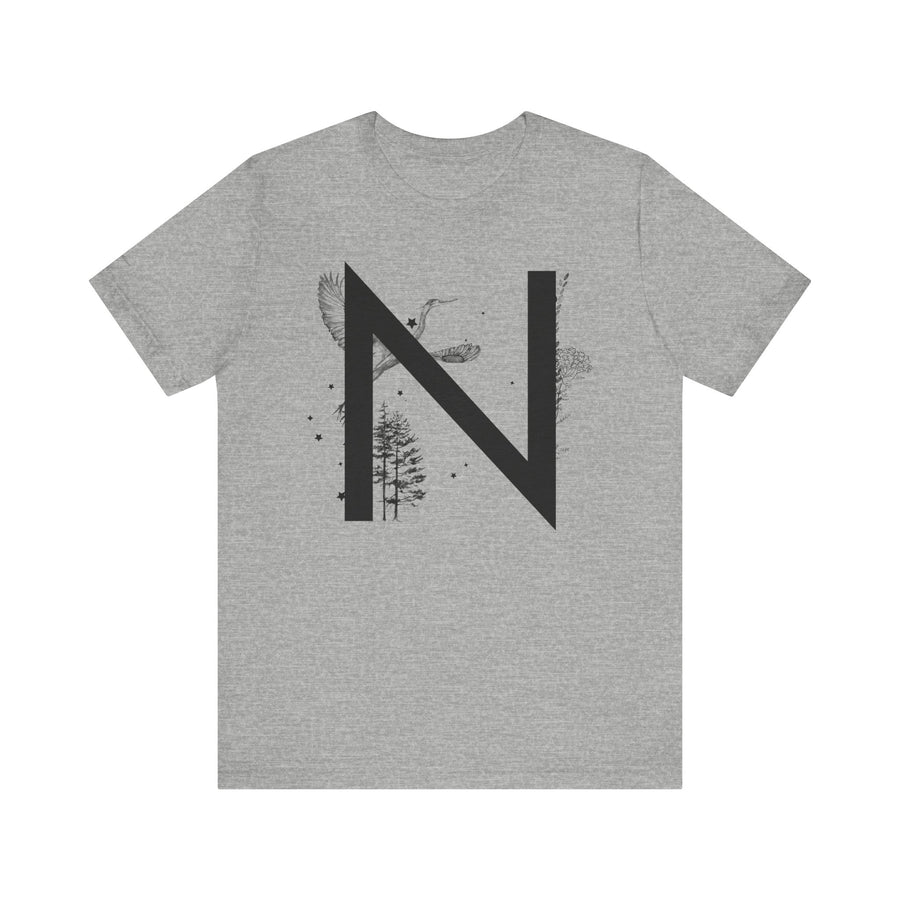 Nature-Inspired Initial Tee, Unisex T-Shirt for Nature Lovers, Personalized Gift, Graphic Tee for Casual Wear, Eco-Friendly Apparel