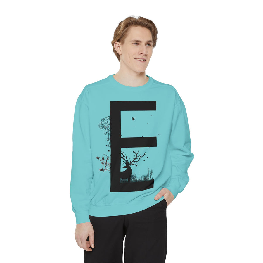 Nature-Inspired Unisex Sweatshirt with Bold Letter Design, Cozy Gift, Eco-Friendly Apparel, Perfect for Casual Wear, Letter E Sweatshirt