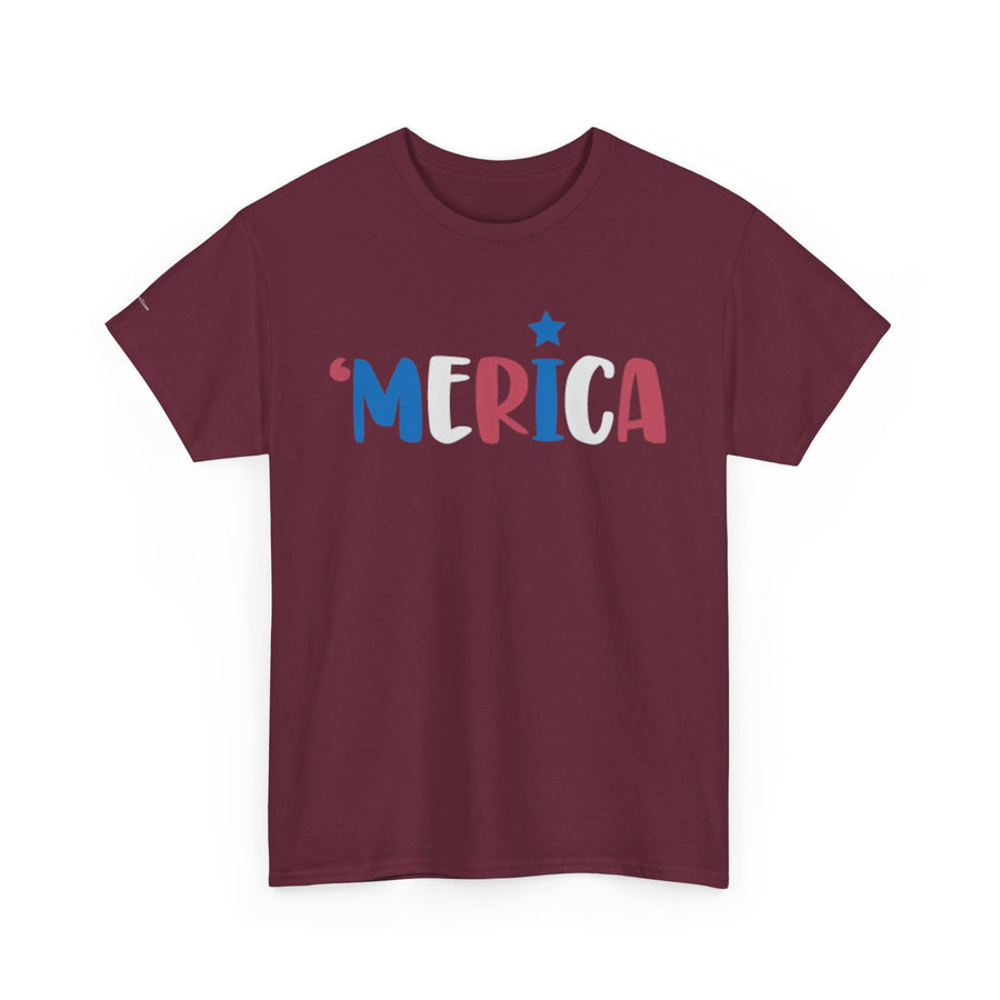 'Merica Unisex Heavy Cotton Tee - Patriotic Shirt for Independence Day, BBQs, Casual Wear, Gifts