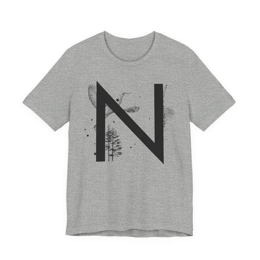 Nature-Inspired Initial Tee, Unisex T-Shirt for Nature Lovers, Personalized Gift, Graphic Tee for Casual Wear, Eco-Friendly Apparel