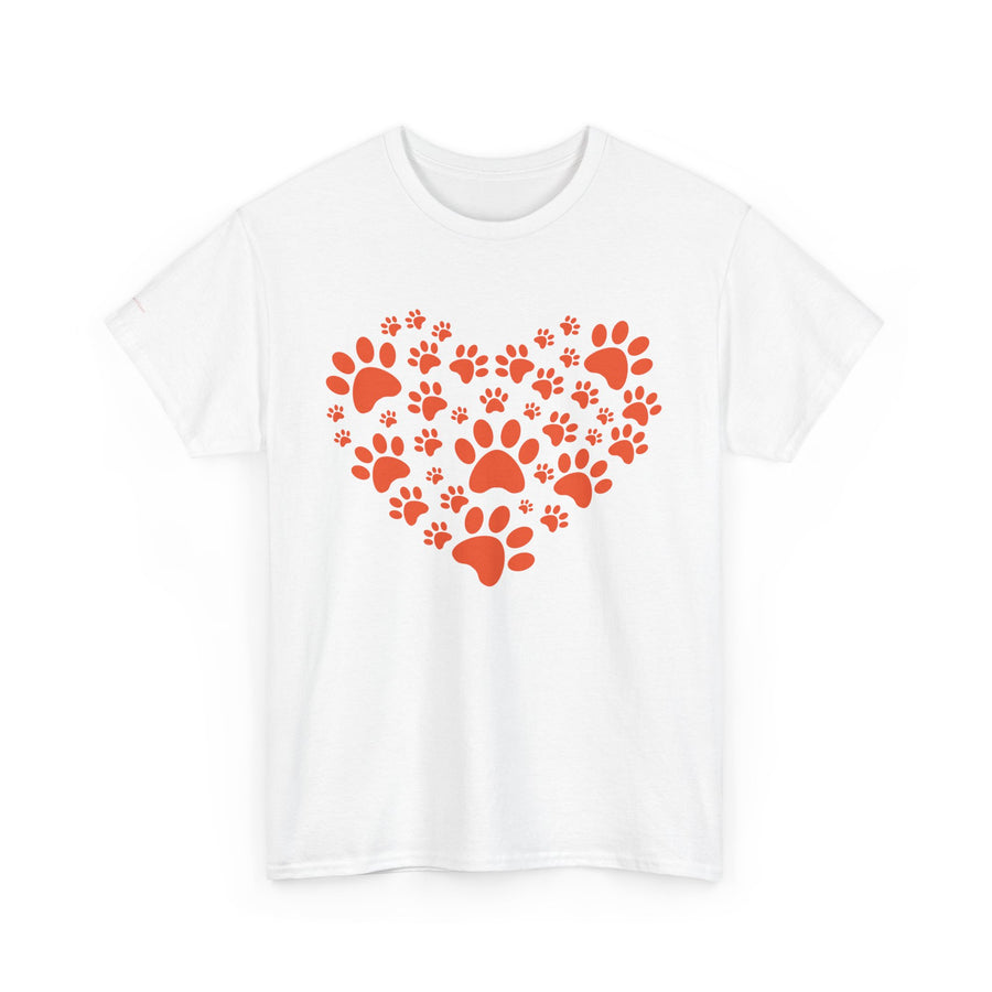 Pet Lover's Heart Tee - Unisex Heavy Cotton Shirt, Animal Lover Gift, Dog Cat Lovers Top, Casual Wear, Heart Paw Prints