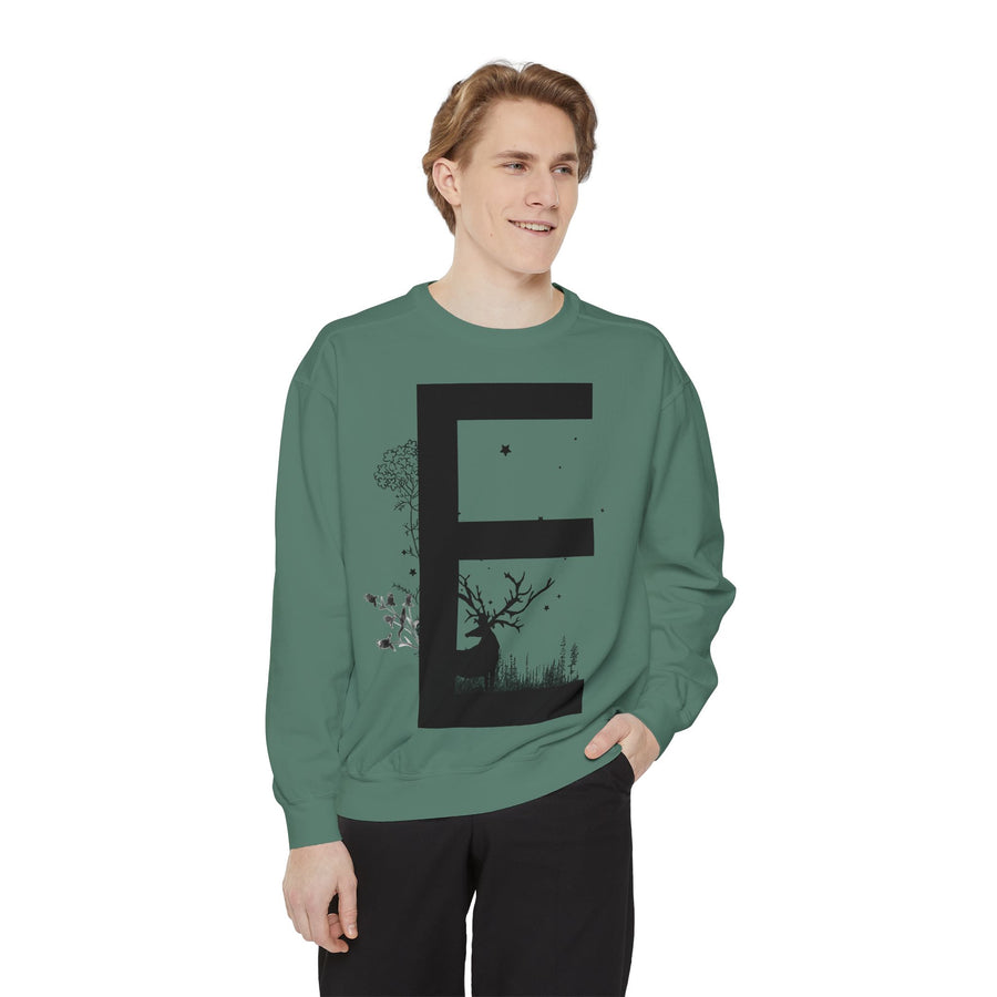 Nature-Inspired Unisex Sweatshirt with Bold Letter Design, Cozy Gift, Eco-Friendly Apparel, Perfect for Casual Wear, Letter E Sweatshirt