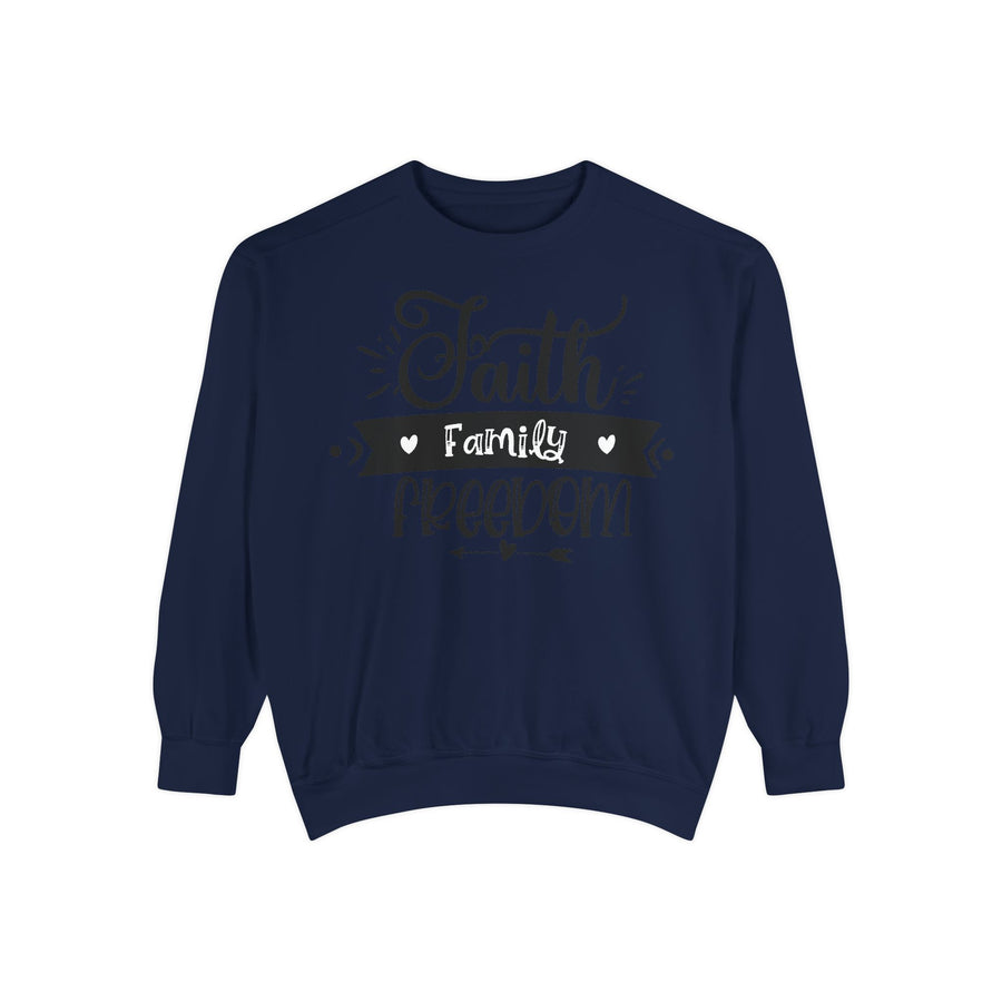 Faith, Family, Freedom Sweatshirt - Unisex Cozy Pullover for Family Gatherings, Gifts, Family Events, Faith Celebrations