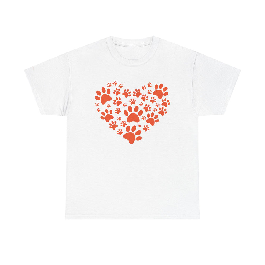 Pet Lover's Heart Tee - Unisex Heavy Cotton Shirt, Animal Lover Gift, Dog Cat Lovers Top, Casual Wear, Heart Paw Prints