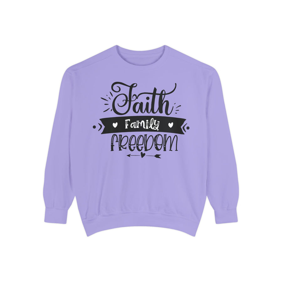Faith, Family, Freedom Sweatshirt - Unisex Cozy Pullover for Family Gatherings, Gifts, Family Events, Faith Celebrations