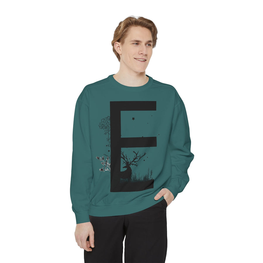Nature-Inspired Unisex Sweatshirt with Bold Letter Design, Cozy Gift, Eco-Friendly Apparel, Perfect for Casual Wear, Letter E Sweatshirt