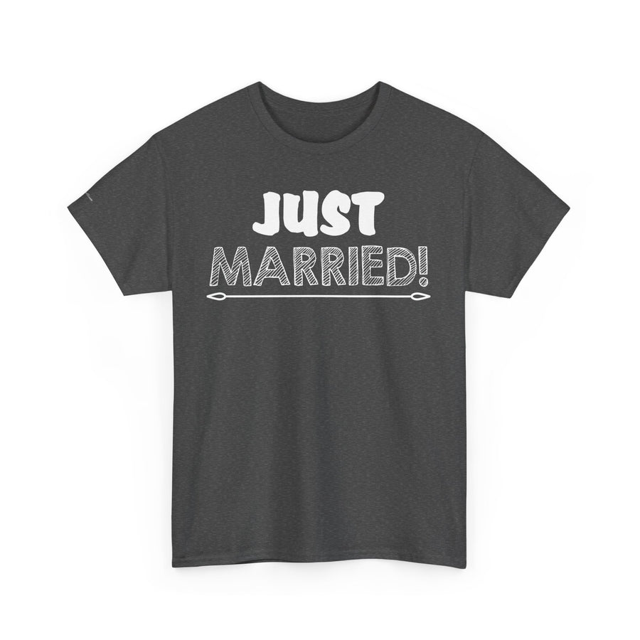 Just Married Unisex Heavy Cotton Tee, Wedding Celebration Shirt, Newlywed Gift, Bridal Party Apparel, Engagement Announcement Top