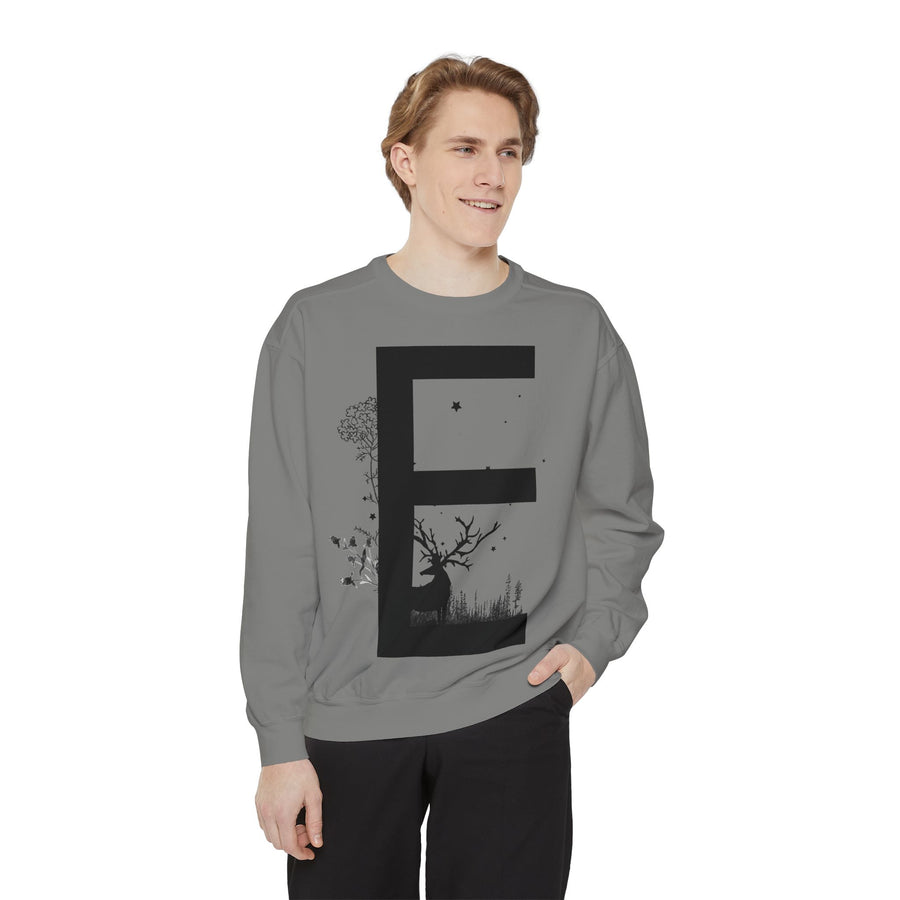 Nature-Inspired Unisex Sweatshirt with Bold Letter Design, Cozy Gift, Eco-Friendly Apparel, Perfect for Casual Wear, Letter E Sweatshirt