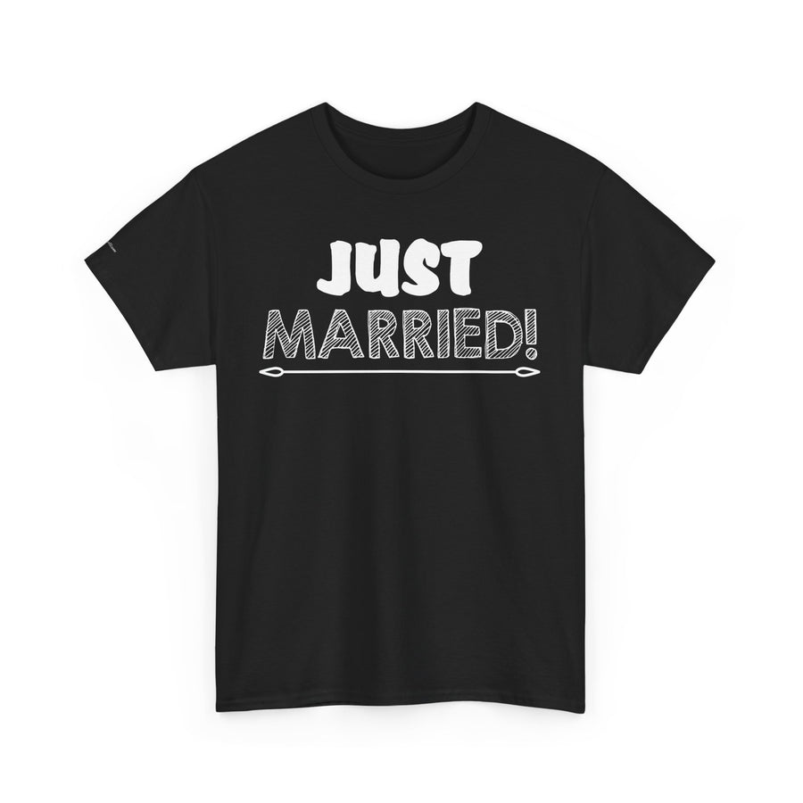 Just Married Unisex Heavy Cotton Tee, Wedding Celebration Shirt, Newlywed Gift, Bridal Party Apparel, Engagement Announcement Top