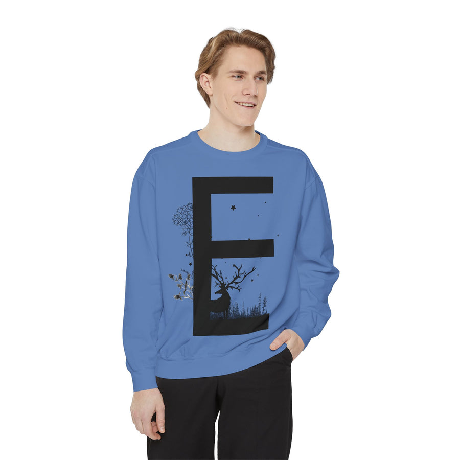 Nature-Inspired Unisex Sweatshirt with Bold Letter Design, Cozy Gift, Eco-Friendly Apparel, Perfect for Casual Wear, Letter E Sweatshirt