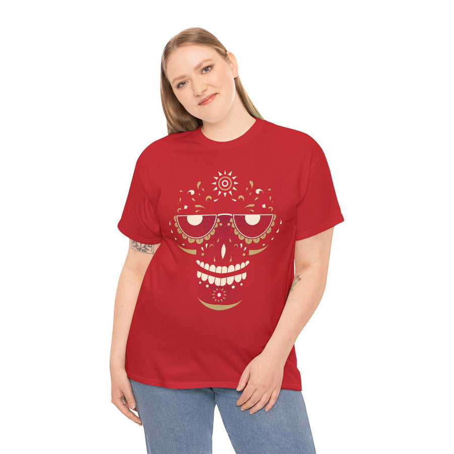 Sugar Skull Graphic Tee, Unisex T-Shirt for Day of the Dead, Halloween, Festive Casual Wear, Unique Gift Idea