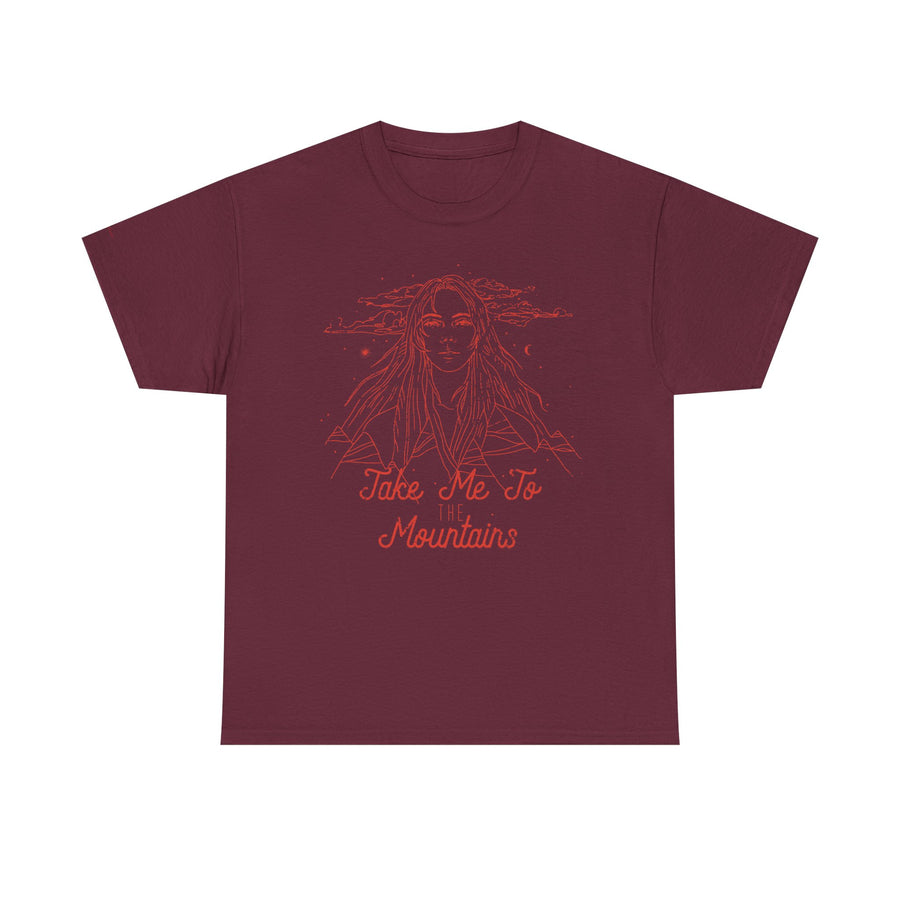 Unisex Heavy Cotton Tee - 'Take Me To Mountains' Adventure Shirt, Outdoor Lover Tee, Nature Vibes T-Shirt, Travel Gift Idea, Hiking Apparel