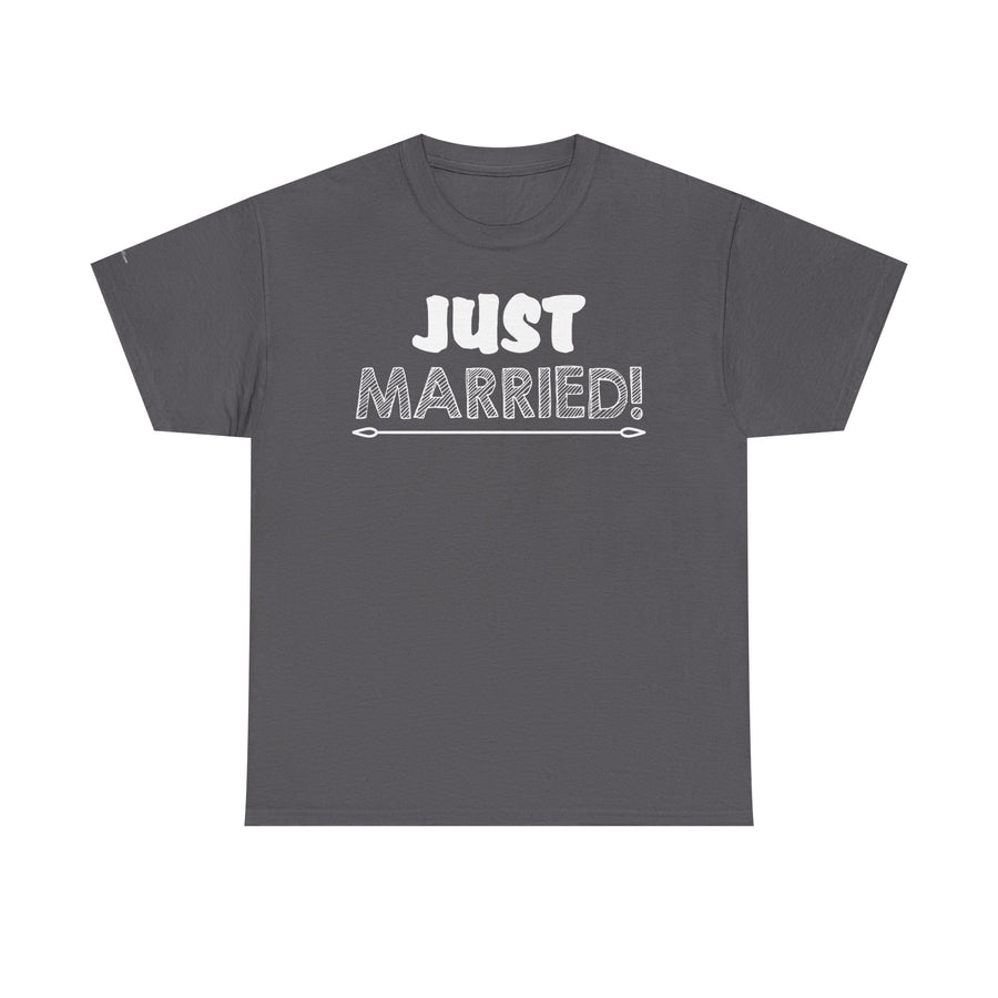 Just Married Unisex Heavy Cotton Tee, Wedding Celebration Shirt, Newlywed Gift, Bridal Party Apparel, Engagement Announcement Top