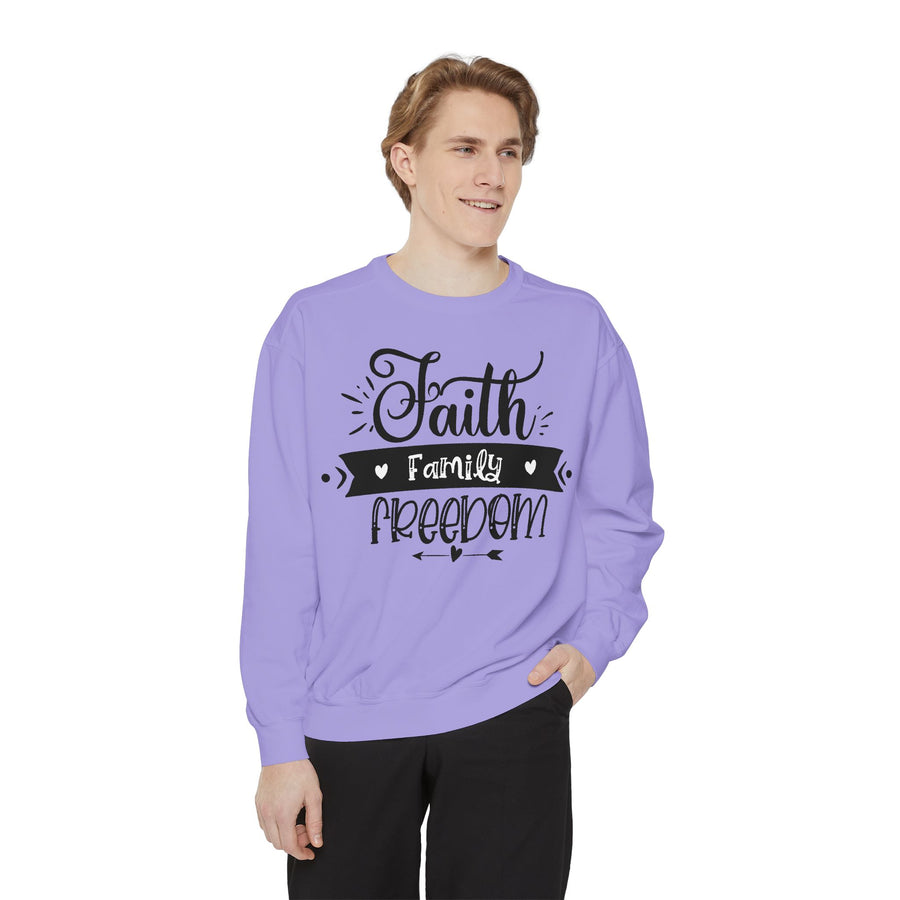 Faith, Family, Freedom Sweatshirt - Unisex Cozy Pullover for Family Gatherings, Gifts, Family Events, Faith Celebrations