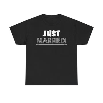 Just Married Unisex Heavy Cotton Tee, Wedding Celebration Shirt, Newlywed Gift, Bridal Party Apparel, Engagement Announcement Top