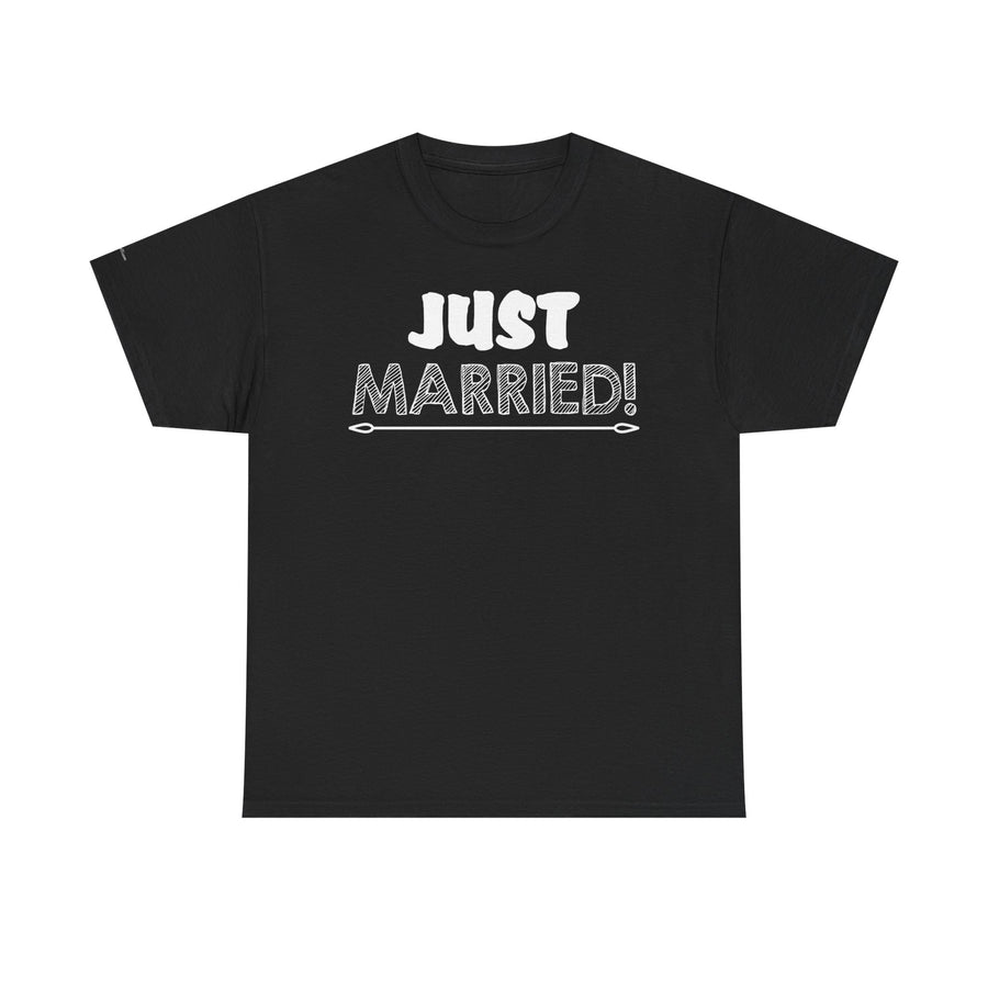 Just Married Unisex Heavy Cotton Tee, Wedding Celebration Shirt, Newlywed Gift, Bridal Party Apparel, Engagement Announcement Top