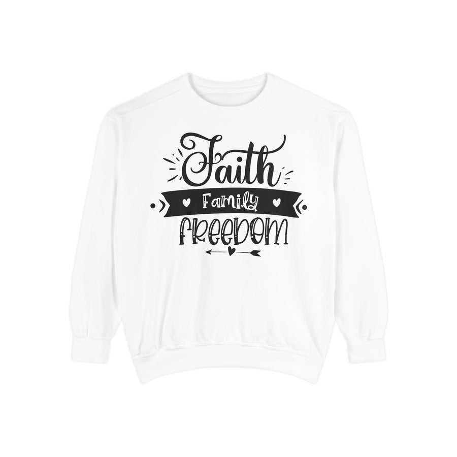 Faith, Family, Freedom Sweatshirt - Unisex Cozy Pullover for Family Gatherings, Gifts, Family Events, Faith Celebrations