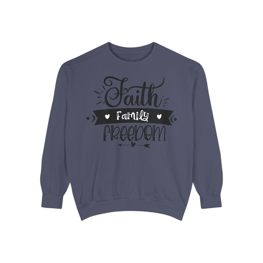 Faith, Family, Freedom Sweatshirt - Unisex Cozy Pullover for Family Gatherings, Gifts, Family Events, Faith Celebrations