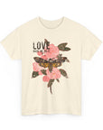 Unisex Heavy Cotton Tee, Floral Love Shirt, Casual Graphic Tee, Gift for Her, Summer Top, Trendy Apparel