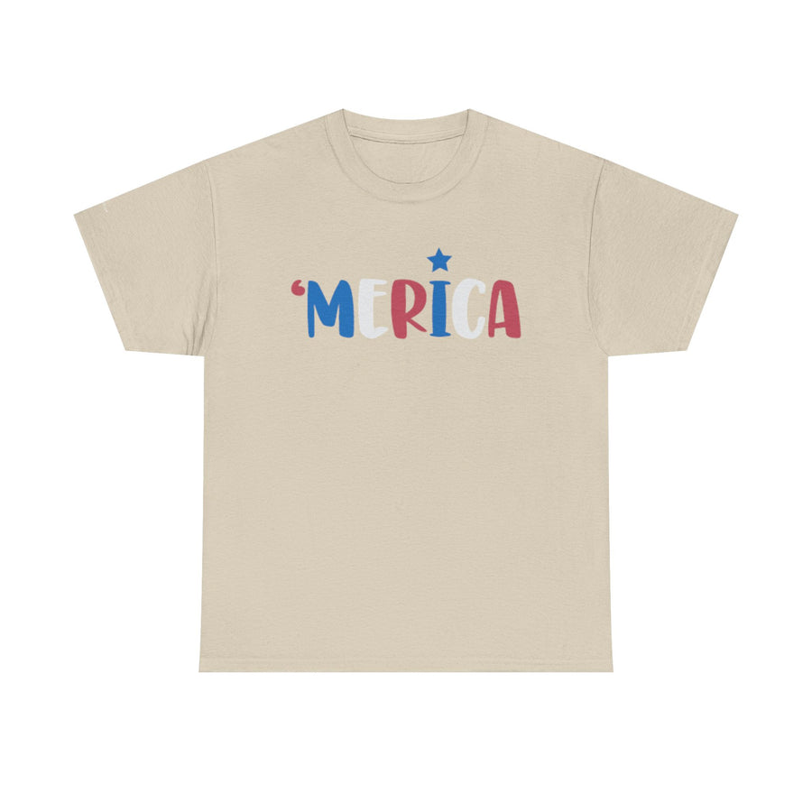 'Merica Unisex Heavy Cotton Tee - Patriotic Shirt for Independence Day, BBQs, Casual Wear, Gifts