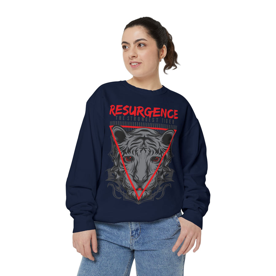 Resurgence Tiger Sweatshirt, Unisex Graphic Hoodie, Trendy Streetwear, Animal Lover Gift, Cozy Fashion for Fall, Statement Apparel