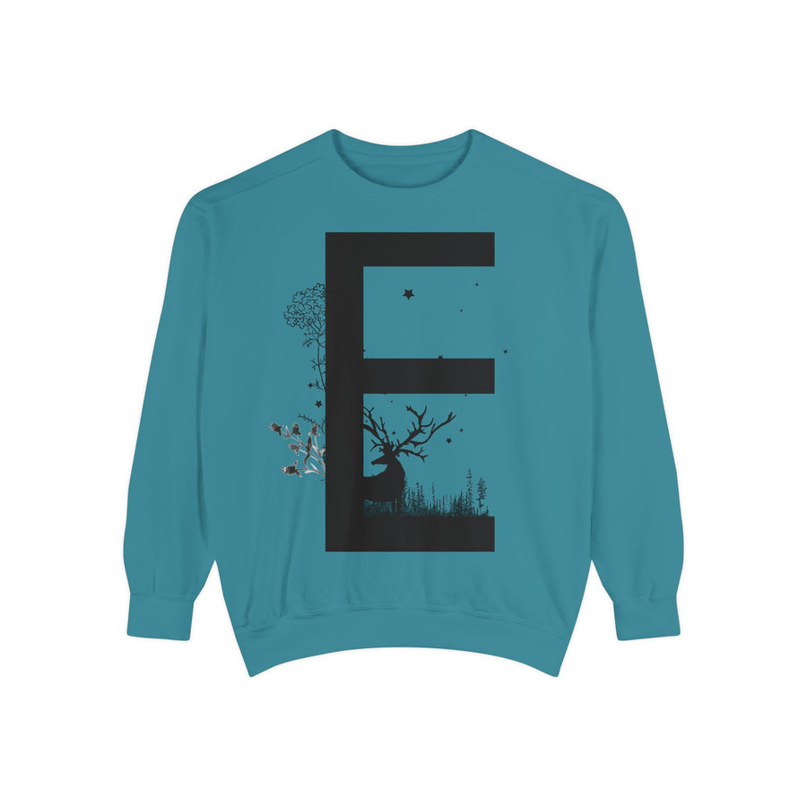 Nature-Inspired Unisex Sweatshirt with Bold Letter Design, Cozy Gift, Eco-Friendly Apparel, Perfect for Casual Wear, Letter E Sweatshirt
