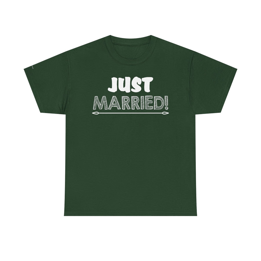Just Married Unisex Heavy Cotton Tee, Wedding Celebration Shirt, Newlywed Gift, Bridal Party Apparel, Engagement Announcement Top