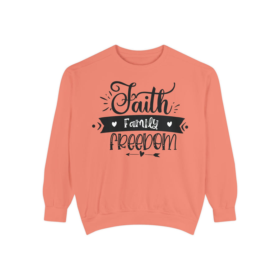 Faith, Family, Freedom Sweatshirt - Unisex Cozy Pullover for Family Gatherings, Gifts, Family Events, Faith Celebrations